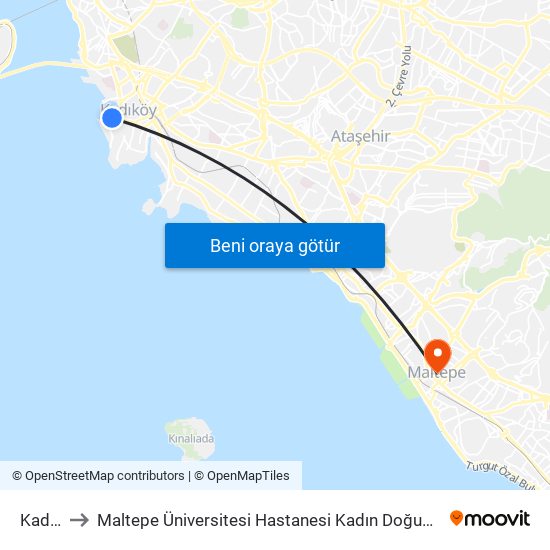 Kadıköy to Maltepe Üniversitesi Hastanesi Kadın Doğum ve Tüp Bebek Kliniği map