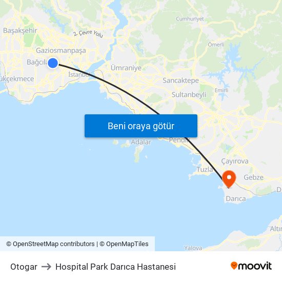 Otogar to Hospital Park Darıca Hastanesi map