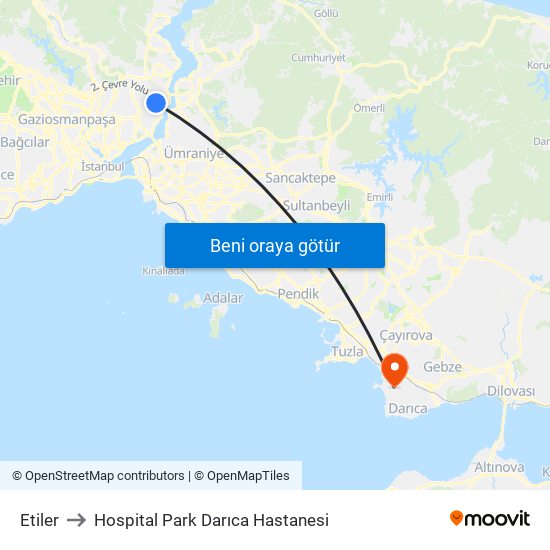 Etiler to Hospital Park Darıca Hastanesi map