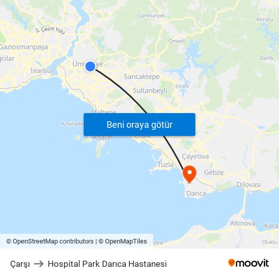 Çarşı to Hospital Park Darıca Hastanesi map
