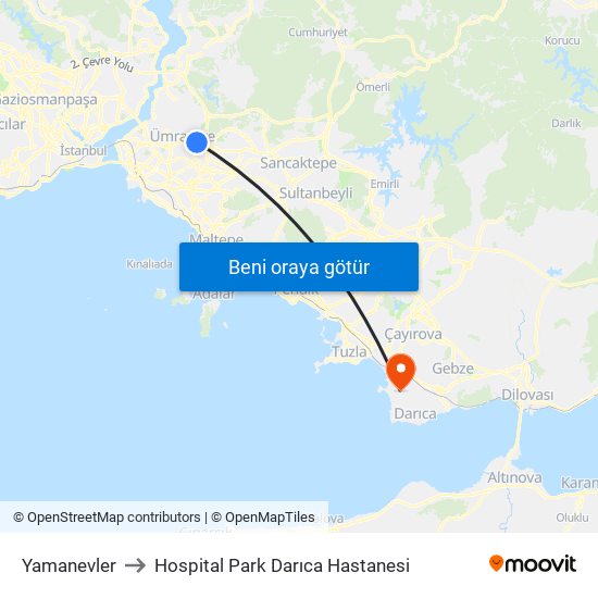 Yamanevler to Hospital Park Darıca Hastanesi map