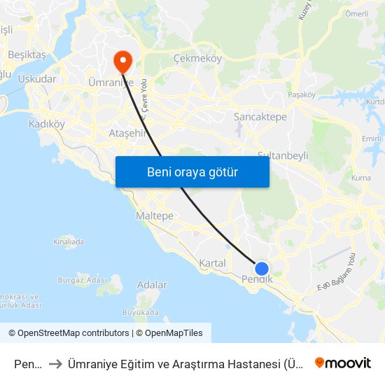 Pendik to Ümraniye Eğitim ve Araştırma Hastanesi (Ümraniye EAH) map