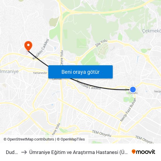 Dudullu to Ümraniye Eğitim ve Araştırma Hastanesi (Ümraniye EAH) map