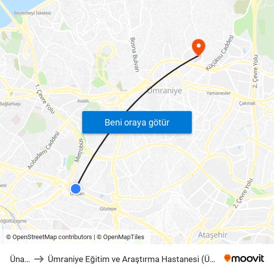 Ünalan to Ümraniye Eğitim ve Araştırma Hastanesi (Ümraniye EAH) map