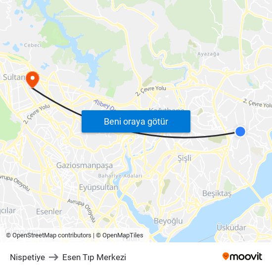 Nispetiye to Esen Tıp Merkezi map