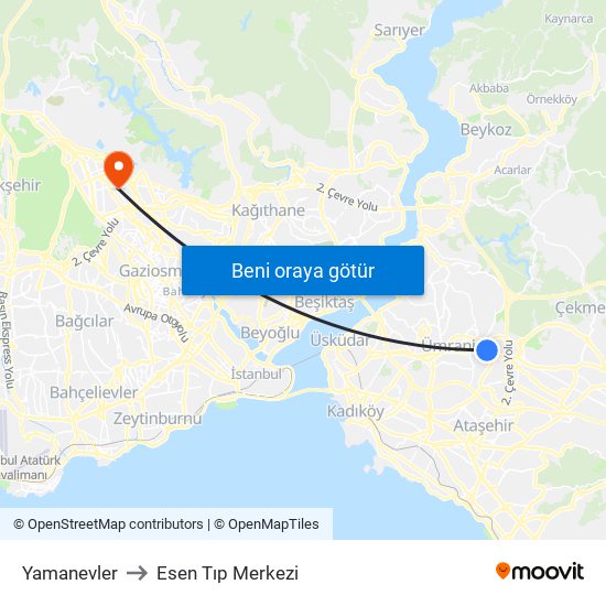 Yamanevler to Esen Tıp Merkezi map