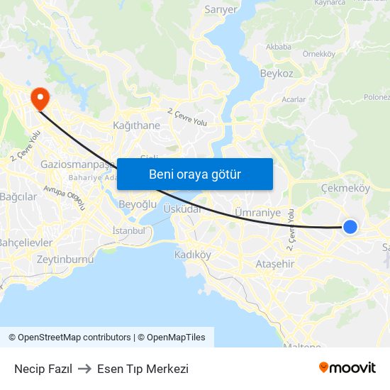 Necip Fazıl to Esen Tıp Merkezi map