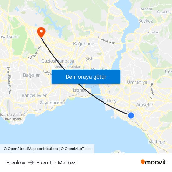 Erenköy to Esen Tıp Merkezi map