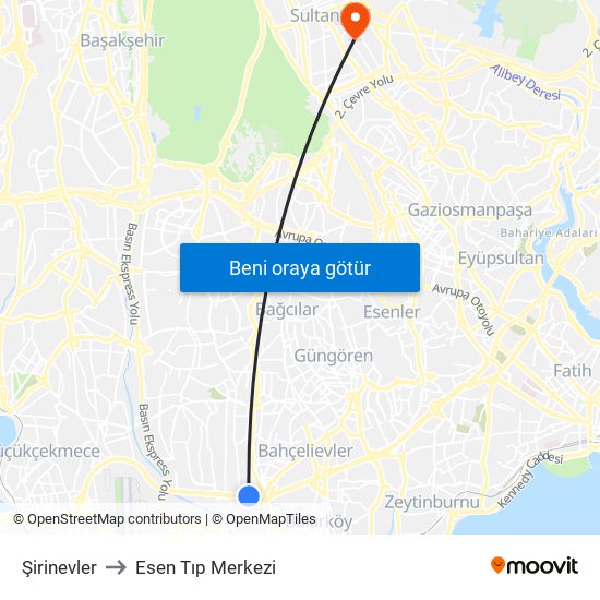 Şirinevler to Esen Tıp Merkezi map