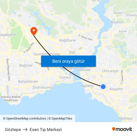 Göztepe to Esen Tıp Merkezi map
