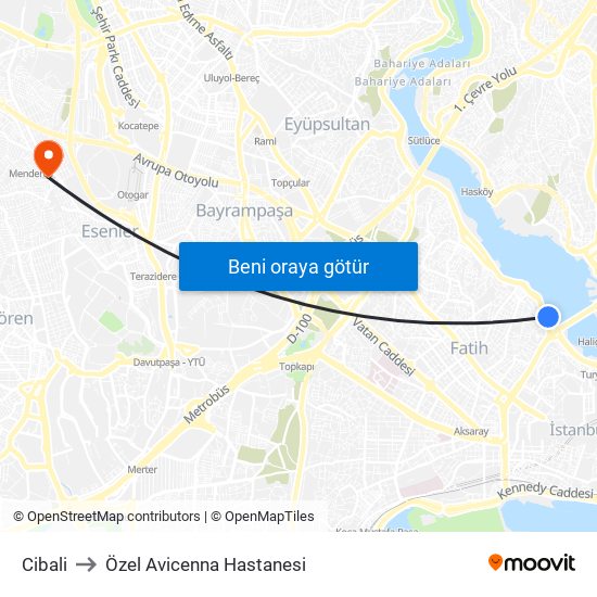 Cibali to Özel Avicenna Hastanesi map
