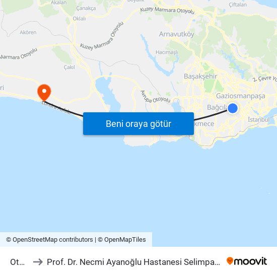 Otogar to Prof. Dr. Necmi Ayanoğlu Hastanesi Selimpaşa Ek Hizmet Binası map