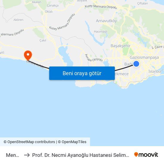 Menderes to Prof. Dr. Necmi Ayanoğlu Hastanesi Selimpaşa Ek Hizmet Binası map