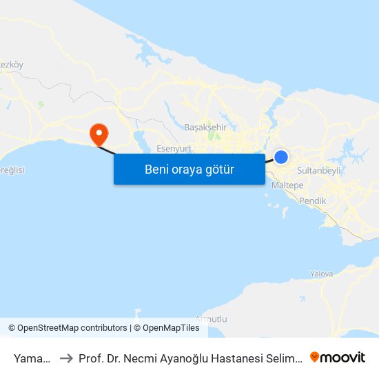 Yamanevler to Prof. Dr. Necmi Ayanoğlu Hastanesi Selimpaşa Ek Hizmet Binası map