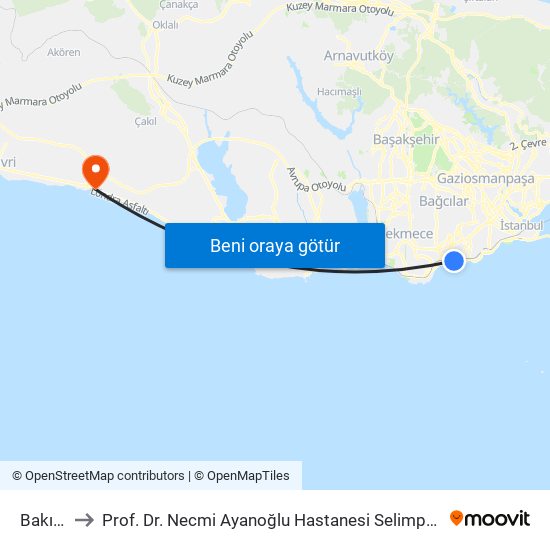 Bakırköy to Prof. Dr. Necmi Ayanoğlu Hastanesi Selimpaşa Ek Hizmet Binası map