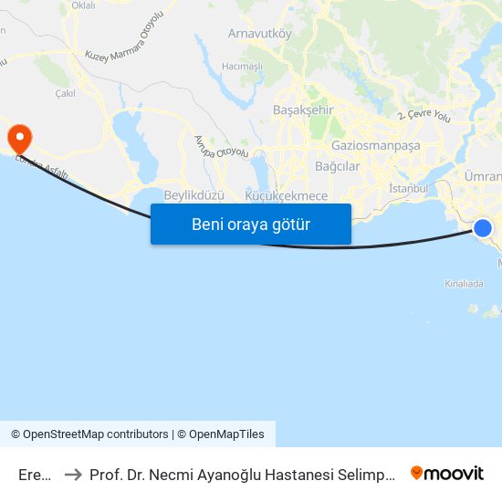 Erenköy to Prof. Dr. Necmi Ayanoğlu Hastanesi Selimpaşa Ek Hizmet Binası map