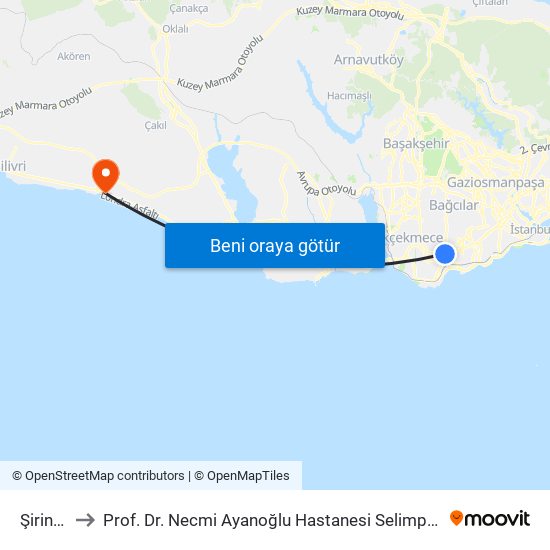 Şirinevler to Prof. Dr. Necmi Ayanoğlu Hastanesi Selimpaşa Ek Hizmet Binası map