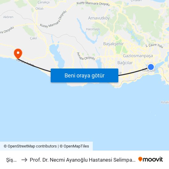 Şişhane to Prof. Dr. Necmi Ayanoğlu Hastanesi Selimpaşa Ek Hizmet Binası map