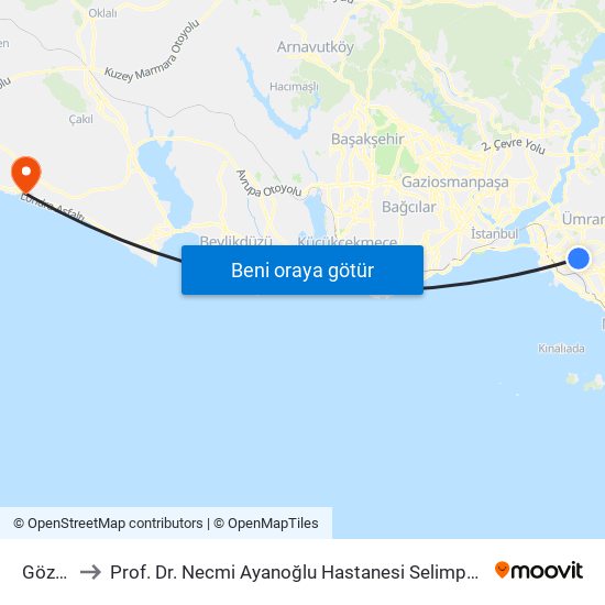 Göztepe to Prof. Dr. Necmi Ayanoğlu Hastanesi Selimpaşa Ek Hizmet Binası map
