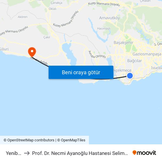 Yenibosna to Prof. Dr. Necmi Ayanoğlu Hastanesi Selimpaşa Ek Hizmet Binası map