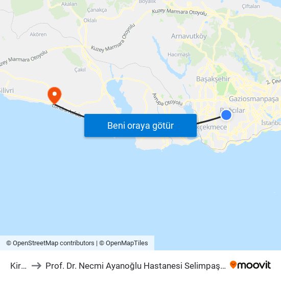 Kirazlı to Prof. Dr. Necmi Ayanoğlu Hastanesi Selimpaşa Ek Hizmet Binası map