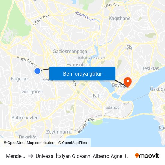 Menderes to Univesal İtalyan Giovanni Alberto Agnelli Hastanesi map