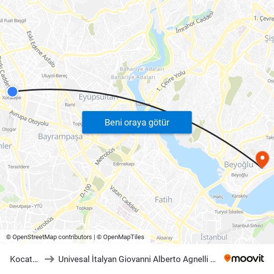 Kocatepe to Univesal İtalyan Giovanni Alberto Agnelli Hastanesi map