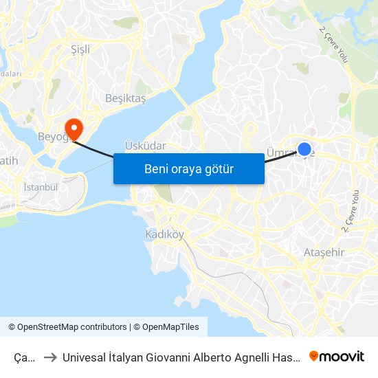 Çarşı to Univesal İtalyan Giovanni Alberto Agnelli Hastanesi map