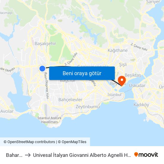 Bahariye to Univesal İtalyan Giovanni Alberto Agnelli Hastanesi map