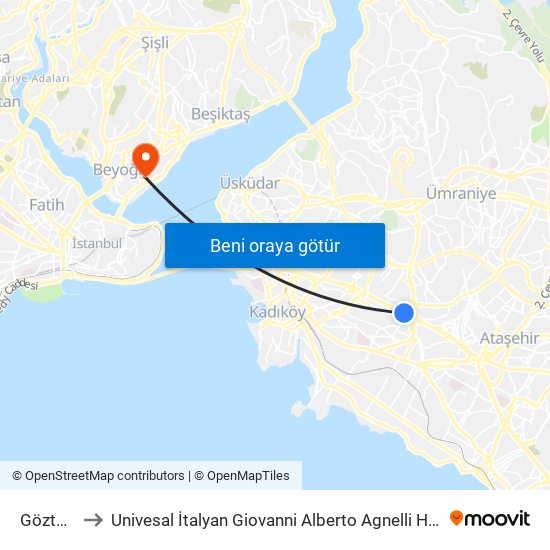 Göztepe to Univesal İtalyan Giovanni Alberto Agnelli Hastanesi map