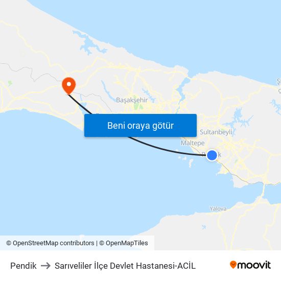 Pendik to Sarıveliler İlçe Devlet Hastanesi-ACİL map