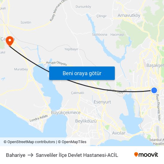 Bahariye to Sarıveliler İlçe Devlet Hastanesi-ACİL map