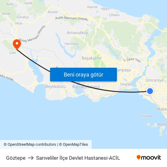 Göztepe to Sarıveliler İlçe Devlet Hastanesi-ACİL map