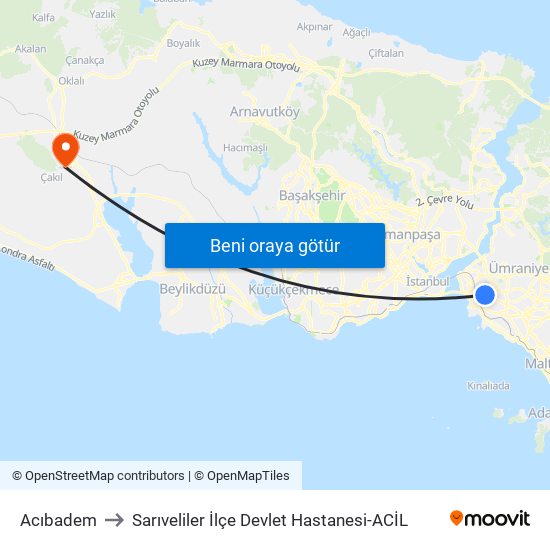 Acıbadem to Sarıveliler İlçe Devlet Hastanesi-ACİL map