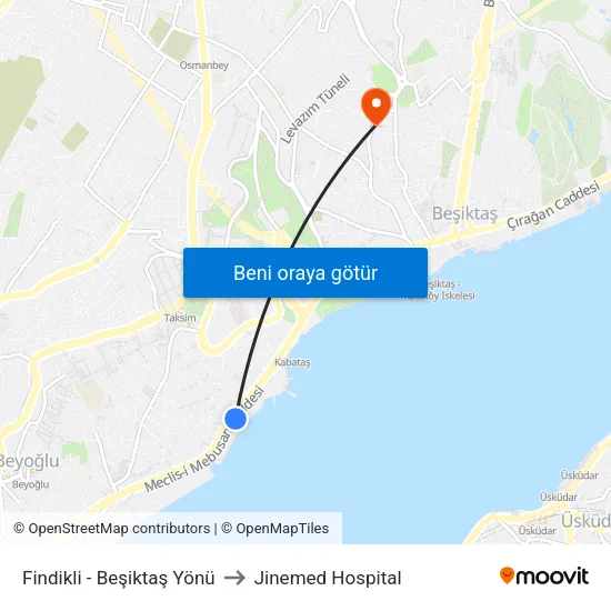 Fındıklı - Beşiktaş Yönü to Jinemed Hospital map