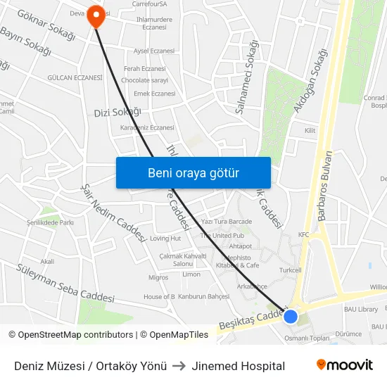 Deniz Müzesi / Ortaköy Yönü to Jinemed Hospital map