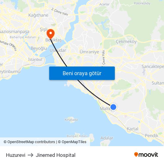 Huzurevi to Jinemed Hospital map