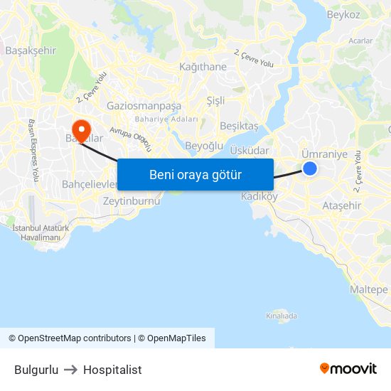 Bulgurlu to Hospitalist map