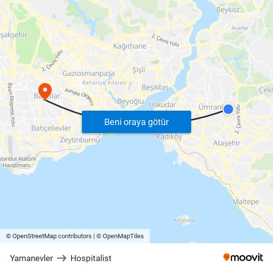 Yamanevler to Hospitalist map