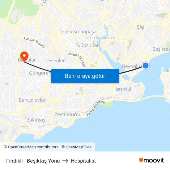 Fındıklı - Beşiktaş Yönü to Hospitalist map