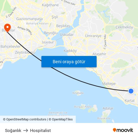 Soğanlık to Hospitalist map