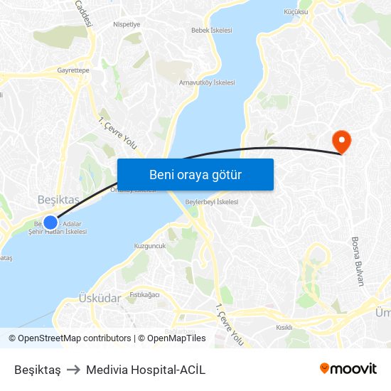 Beşiktaş to Medivia Hospital-ACİL map