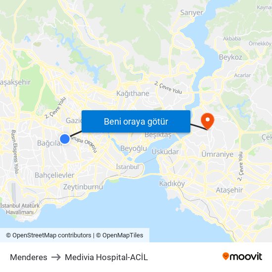 Menderes to Medivia Hospital-ACİL map