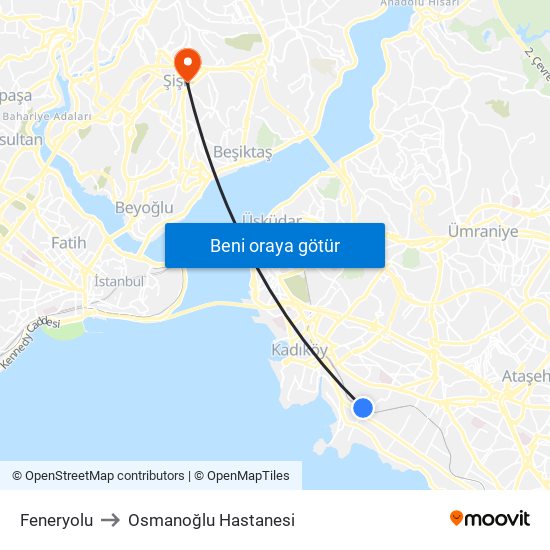 Feneryolu to Osmanoğlu Hastanesi map