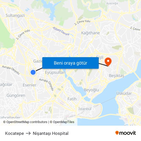 Kocatepe to Nişantaşı Hospital map