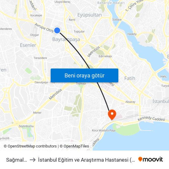 Sağmalcılar to İstanbul Eğitim ve Araştırma Hastanesi (Istanbul EAH) map