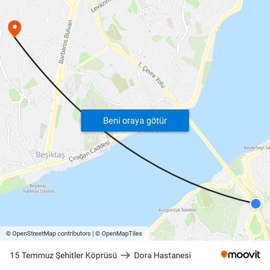 15 Temmuz Şehitler Köprüsü to Dora Hastanesi map