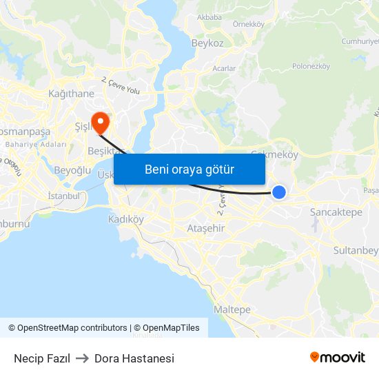 Necip Fazıl to Dora Hastanesi map