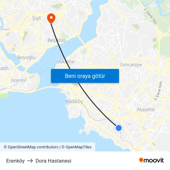 Erenköy to Dora Hastanesi map