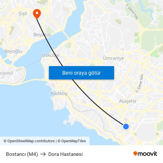 Bostancı (M4) to Dora Hastanesi map